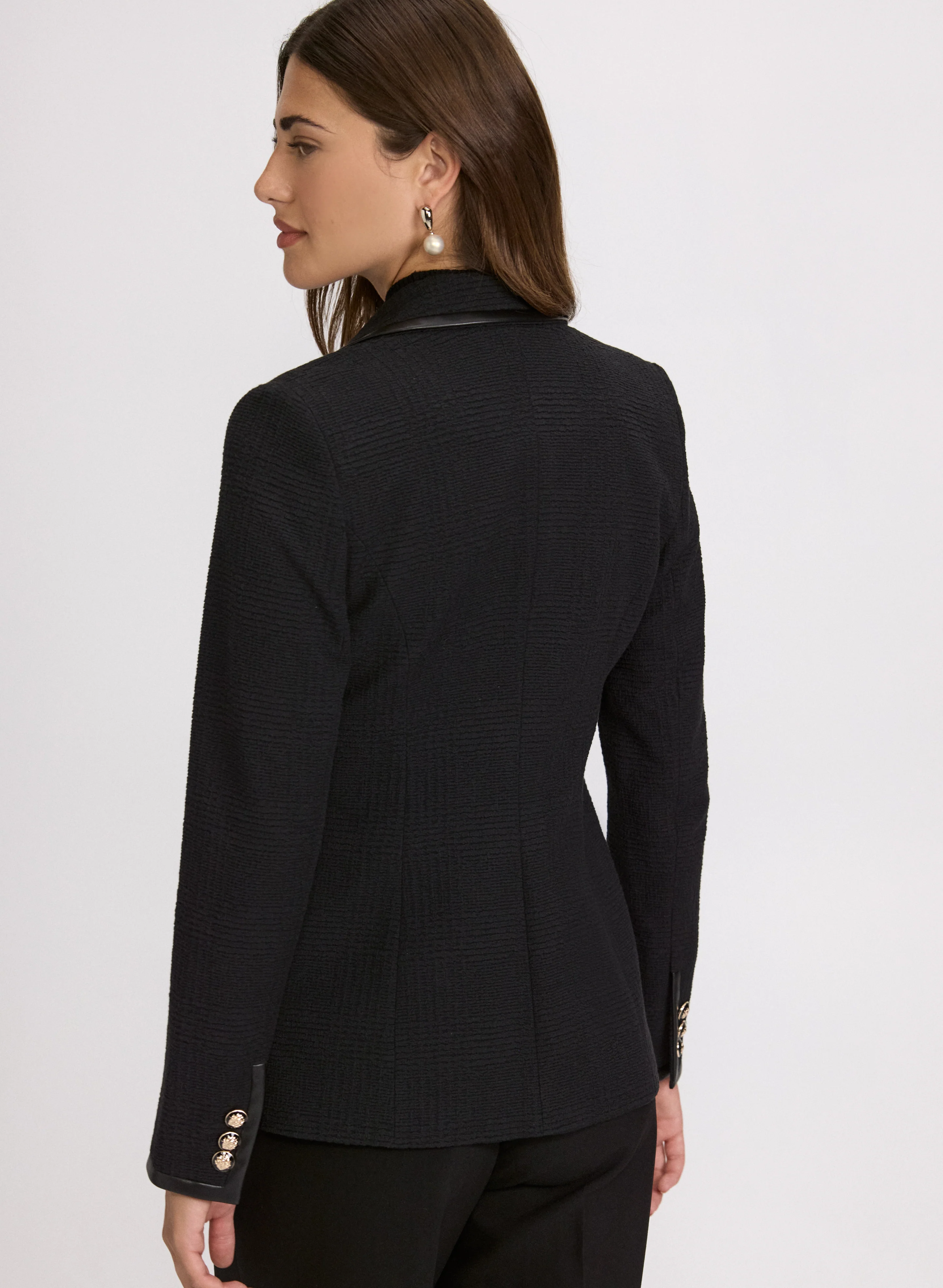 Vegan Leather Trim Blazer - Image 4