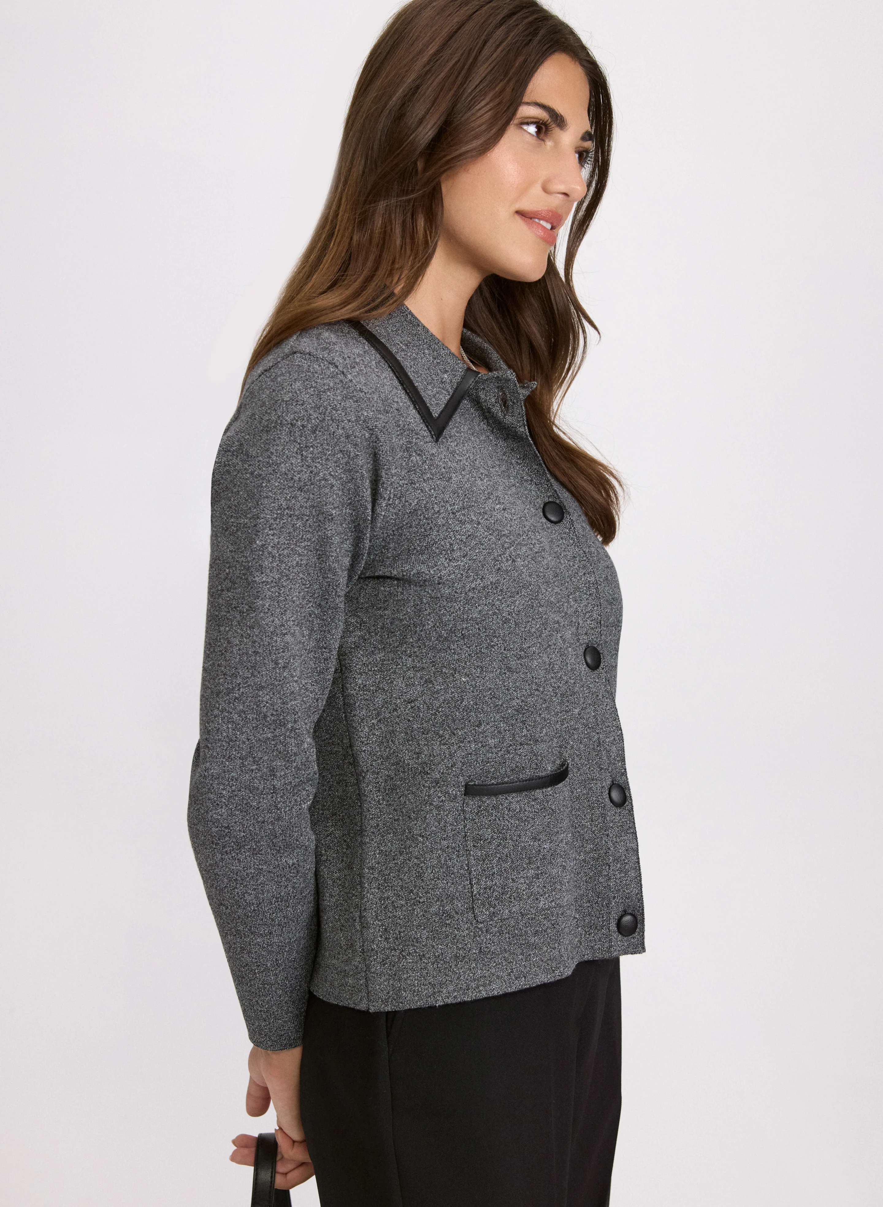 Vegan Leather Trim Cardigan - Image 2