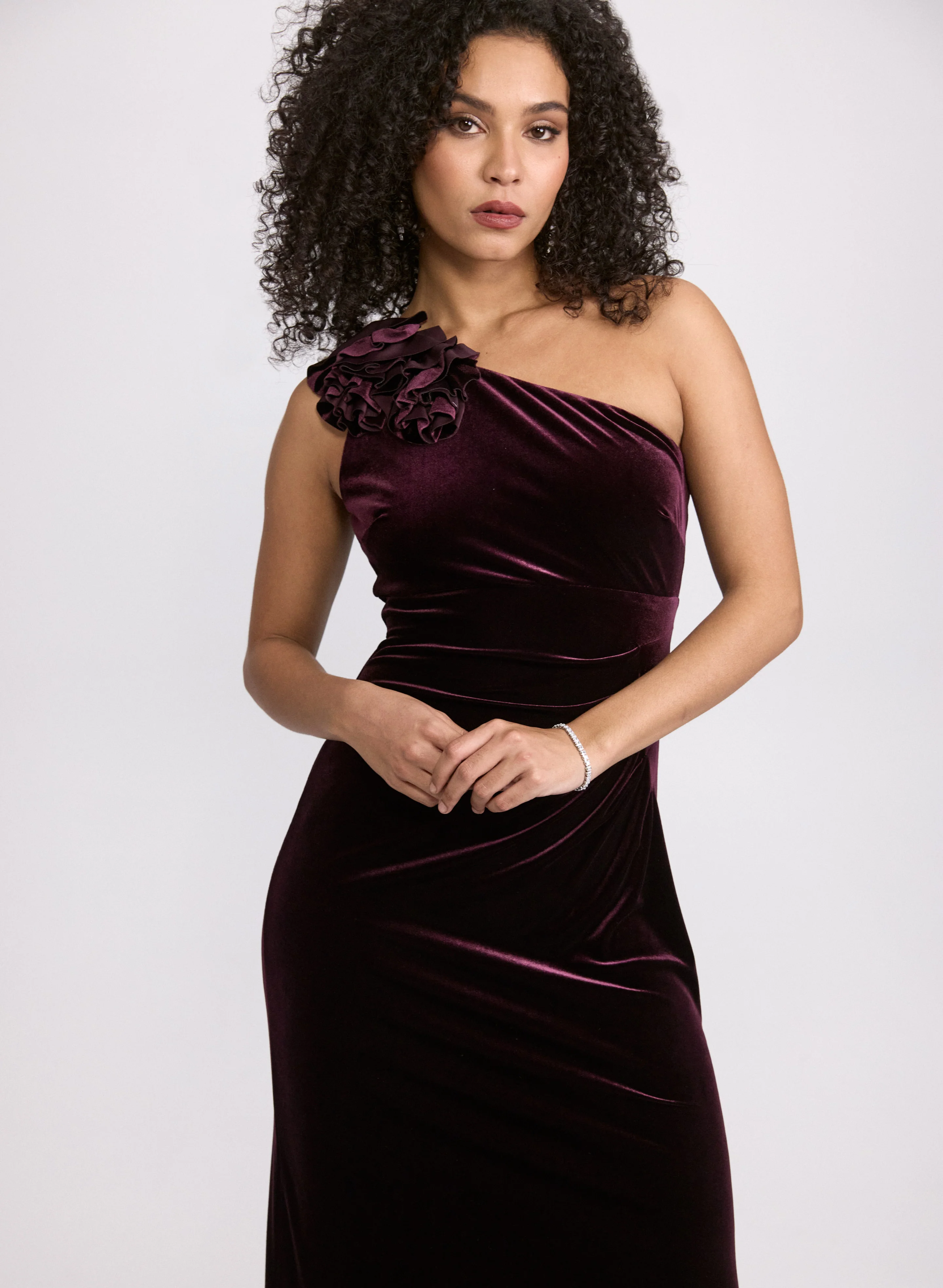 Velvet One-Shoulder Dress - Image 5