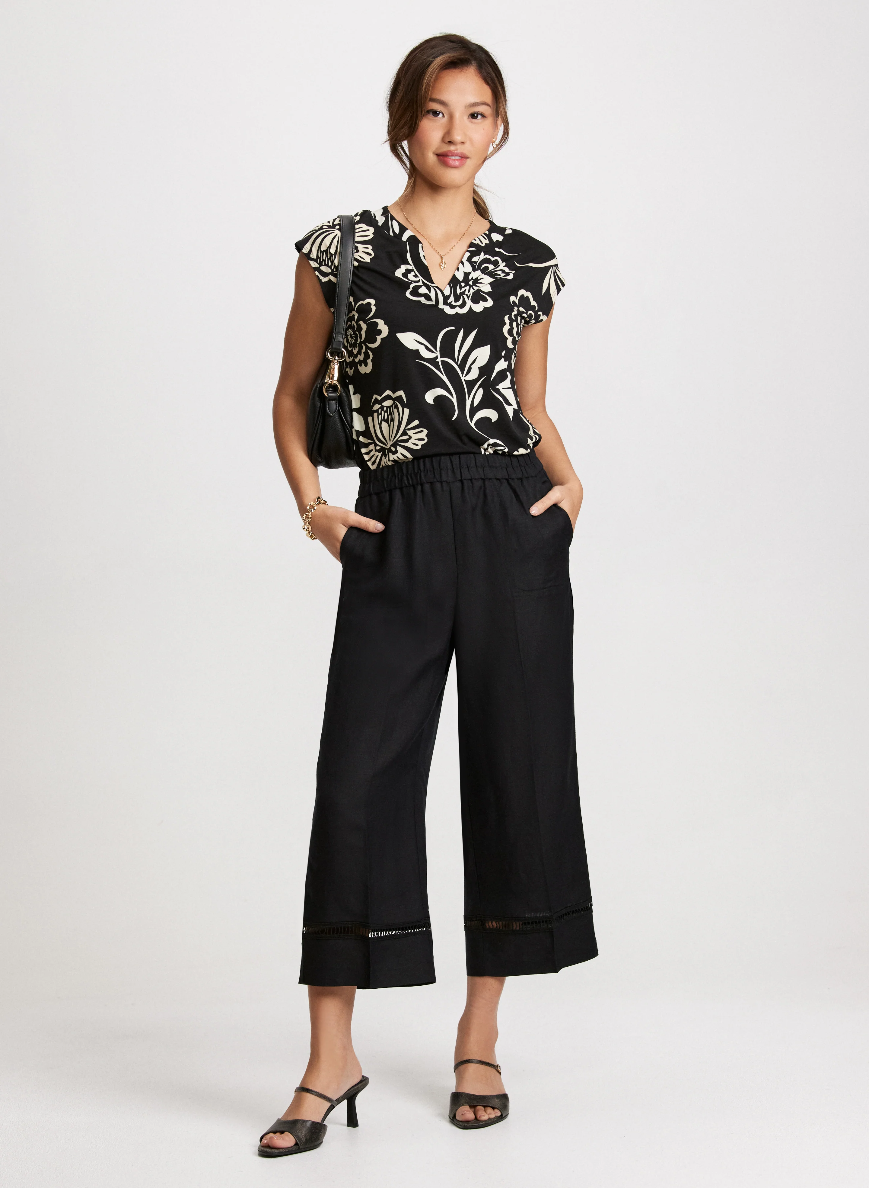 Wide Leg Linen-Blend Capris - Image 3
