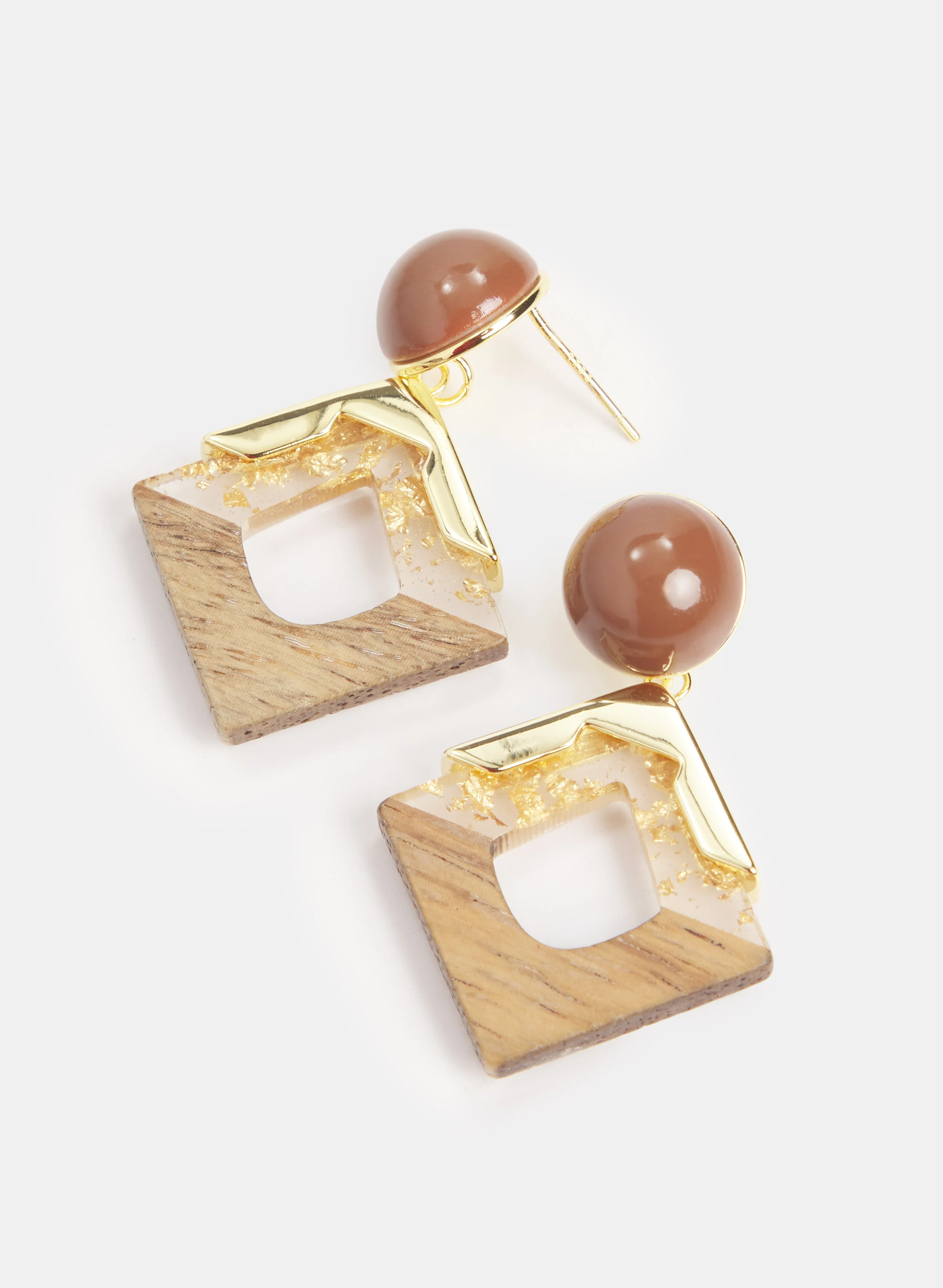 Wood & Resin Square Earrings - Image 2