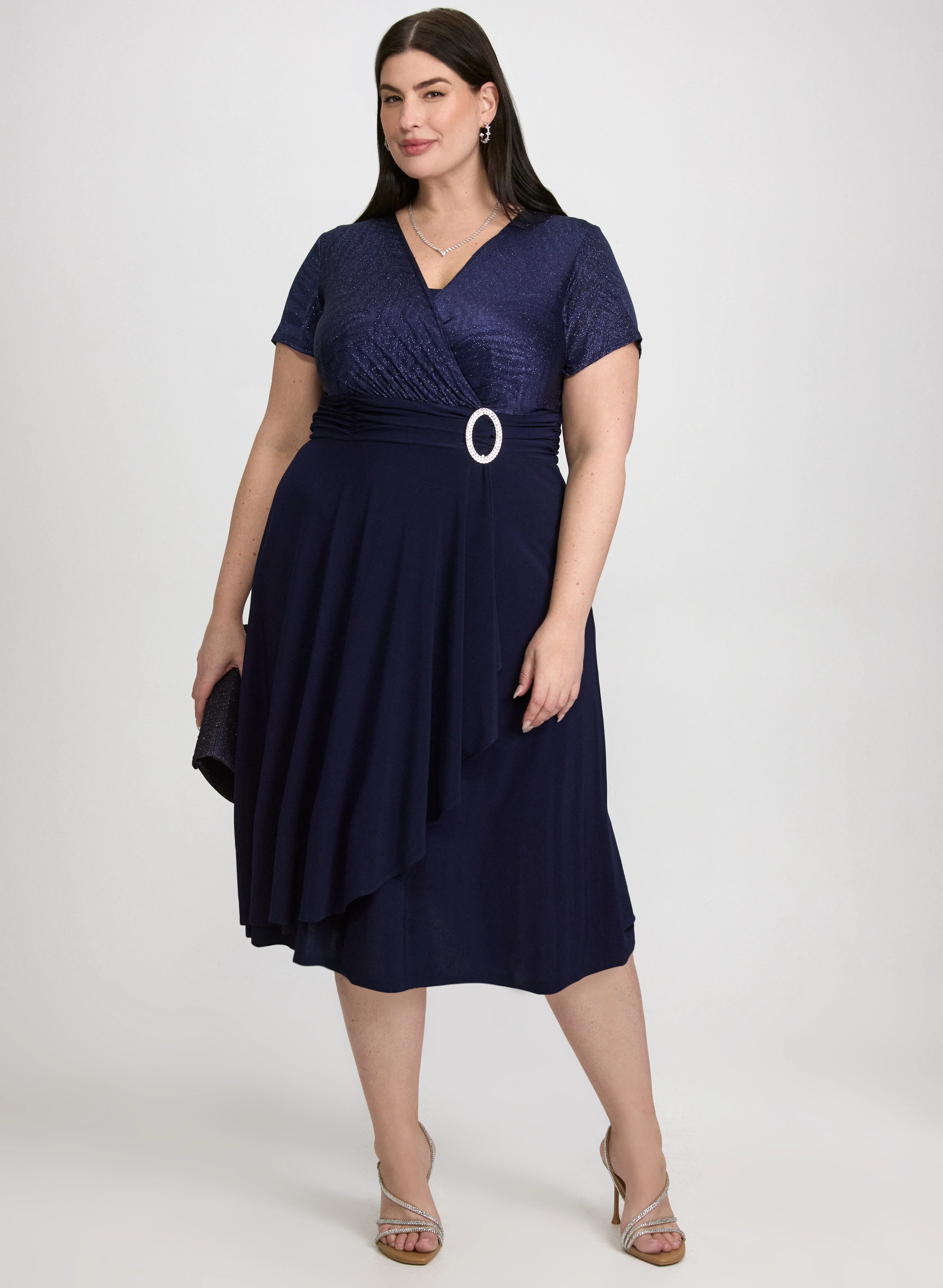 Wrap Brooch Detail Dress