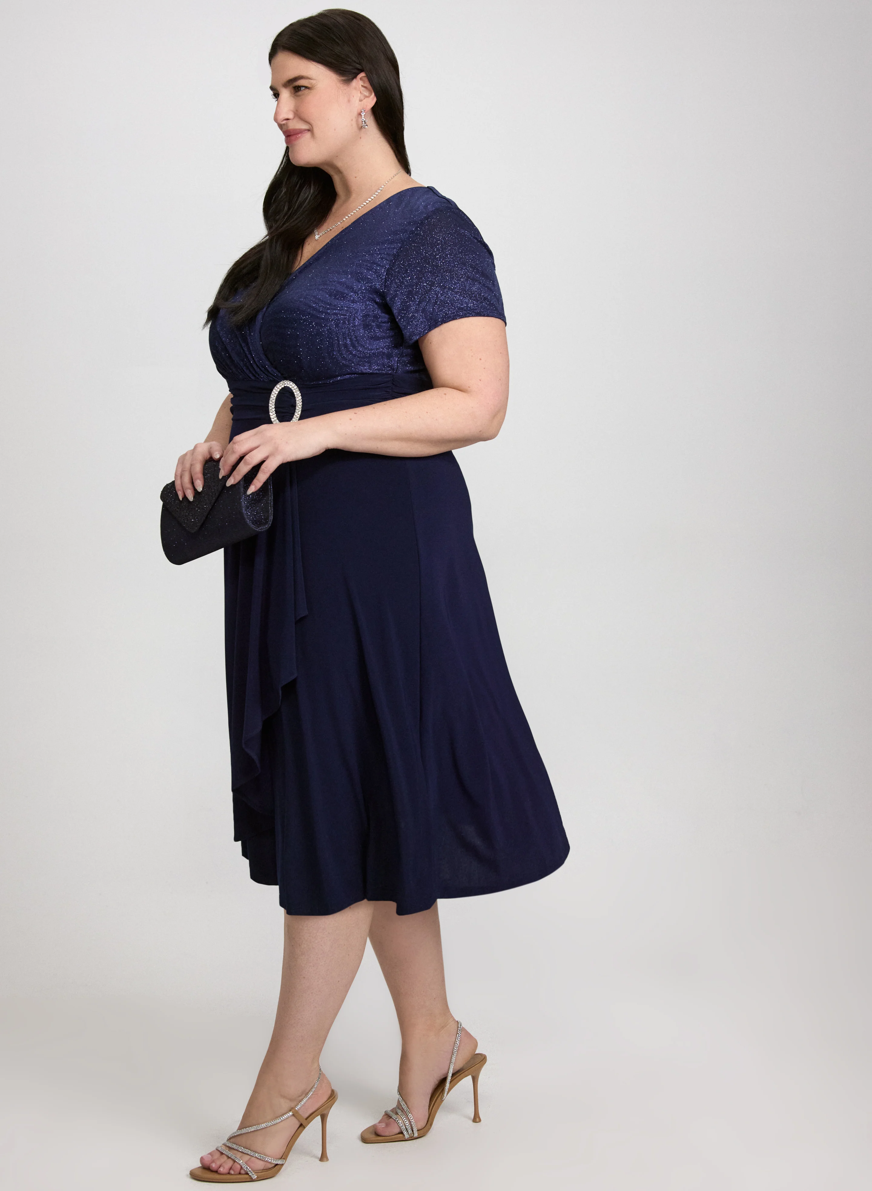 Wrap Brooch Detail Dress - Image 3